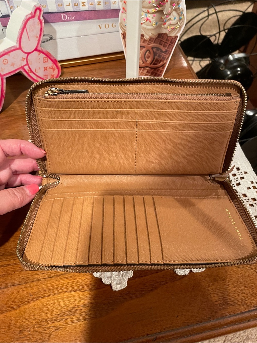 Tory Burch Peach-Tan Saffiano Leather Backpack with Matching Wallet - Picture 4 of 5